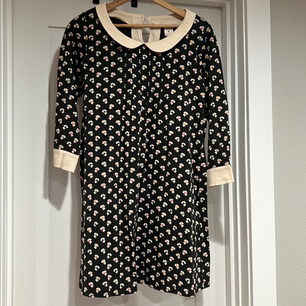 Orla Kiely Black Mini Dress with Cream Collar and Cuffs